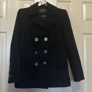 Weather Vane Black Peacoat Double Breasted with Silver Buttons Sz S